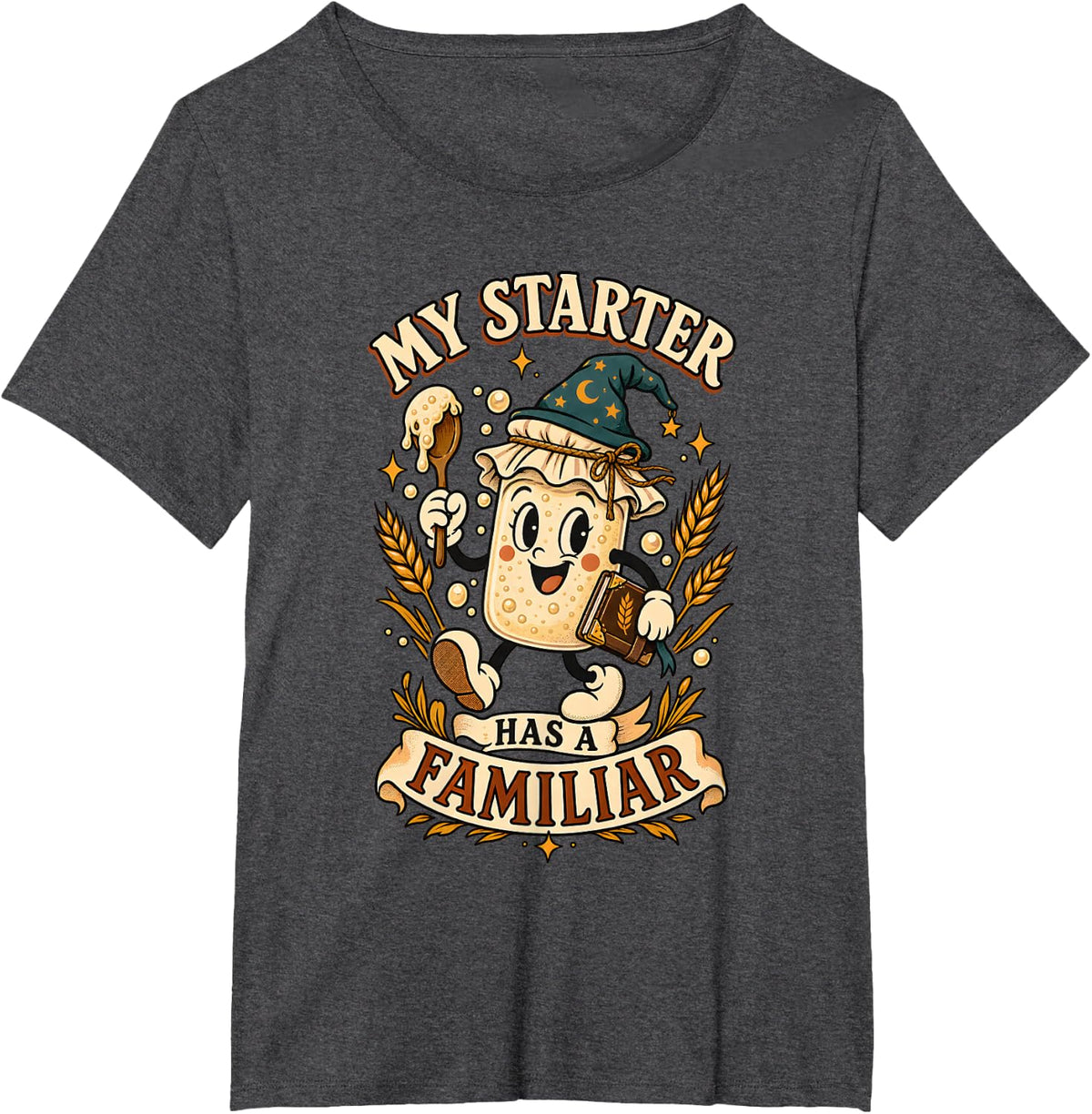 Sourdough Starter Familiar Baker Cartoon Art T-Shirt - Dark Heather Grey