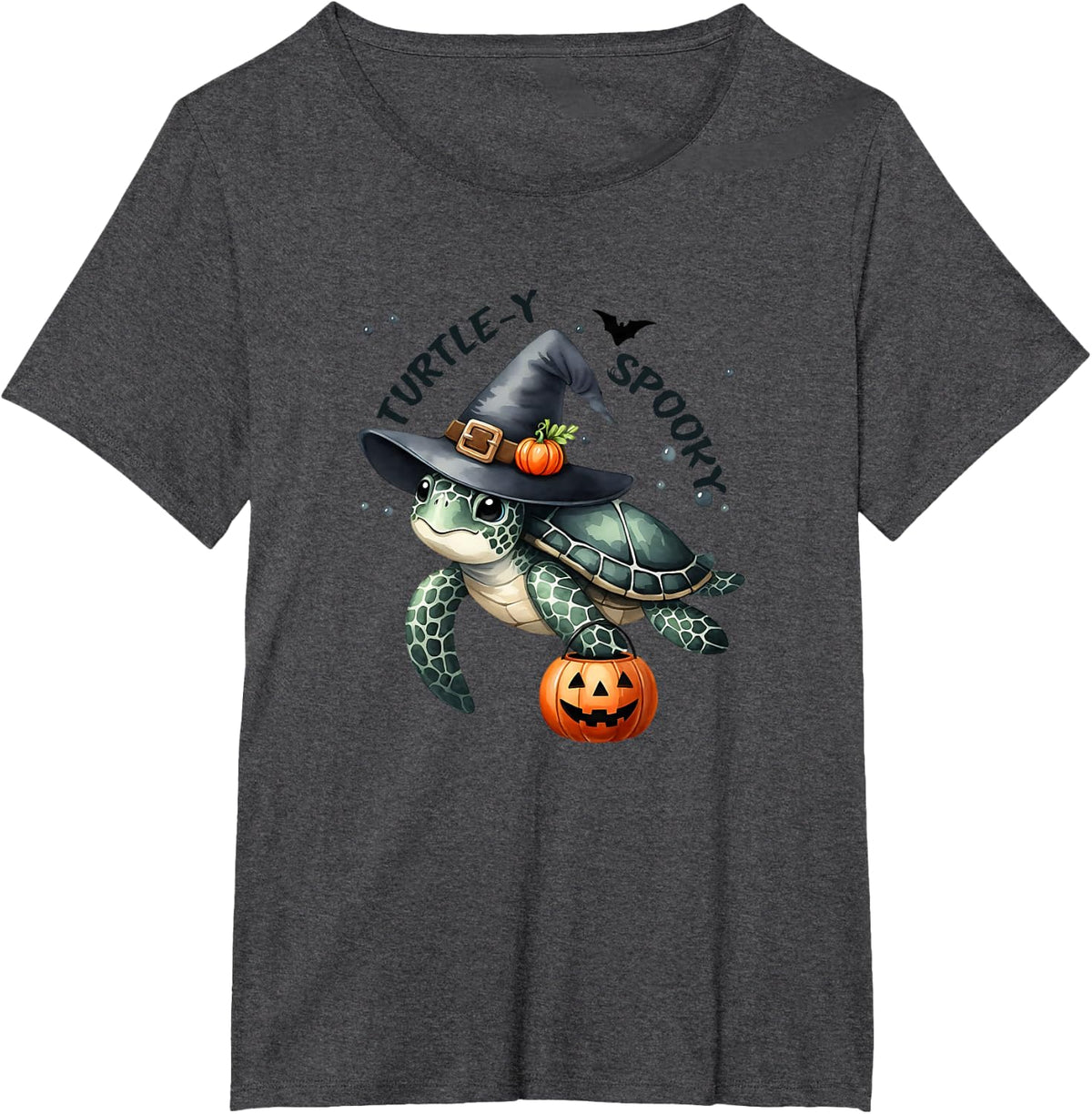 Turtley Spooky Cute Sea Turtle Witches Hat Halloween T-Shirt - Dark Heather Grey