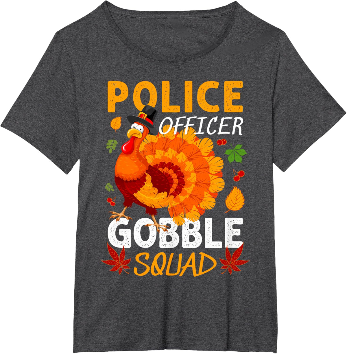 Police Officer Gobble Squad Turkey Thanksgiving Fall T-Shirt - Dark Heather Grey