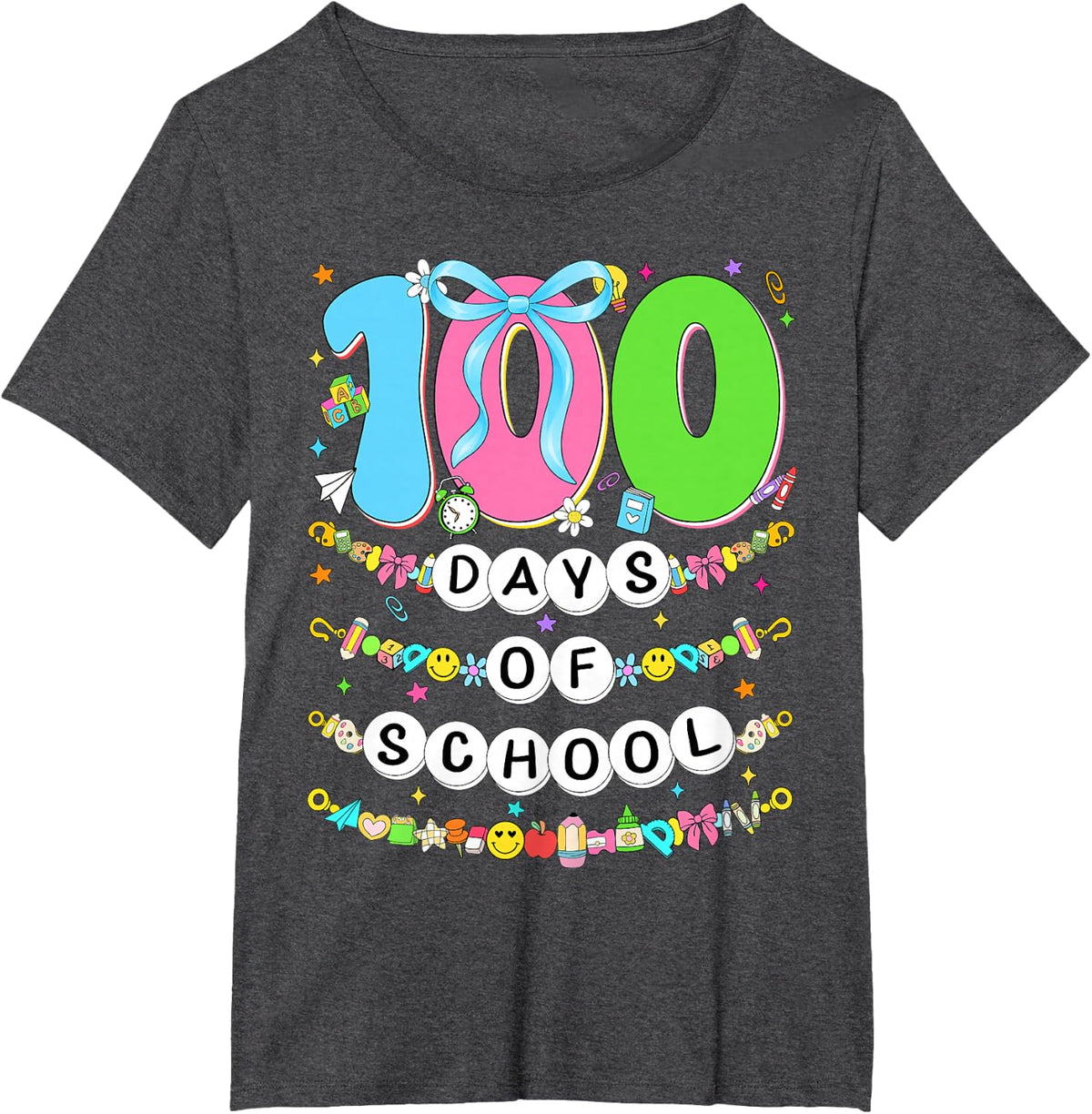100 Days of School Friendship Bracelets 100 Days Smarter Kid T-Shirt - Dark Heather Grey