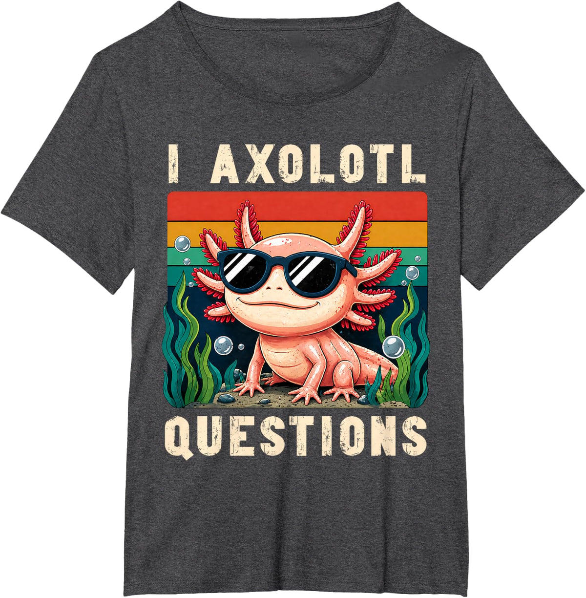 I Axolotl Questions Adults Youth Kids Retro Axolotl T-Shirt - Dark Heather Grey