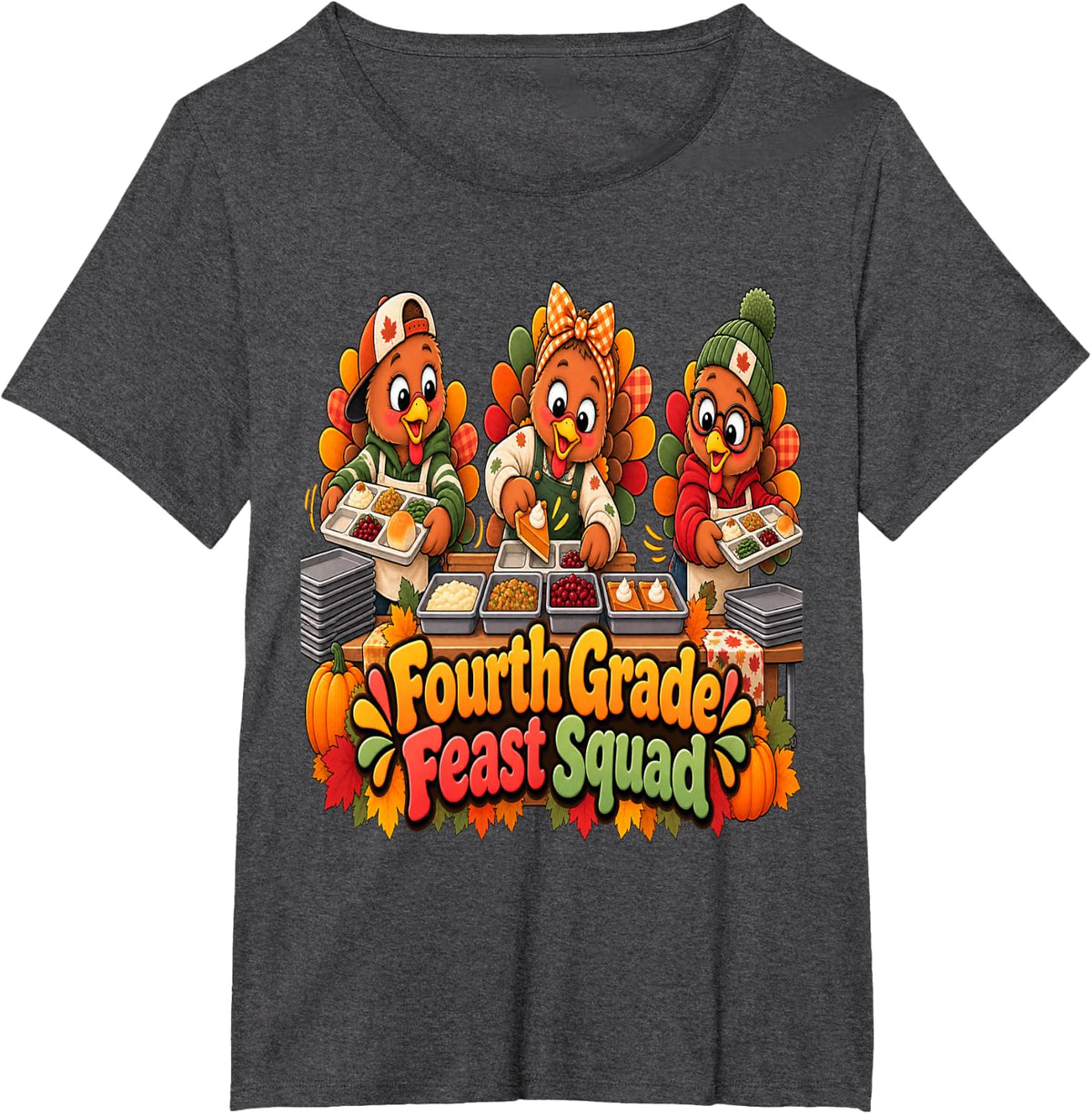 Fall Classroom Student Teacher Fourth Grade Thanksgiving T-Shirt - Dark Heather Grey