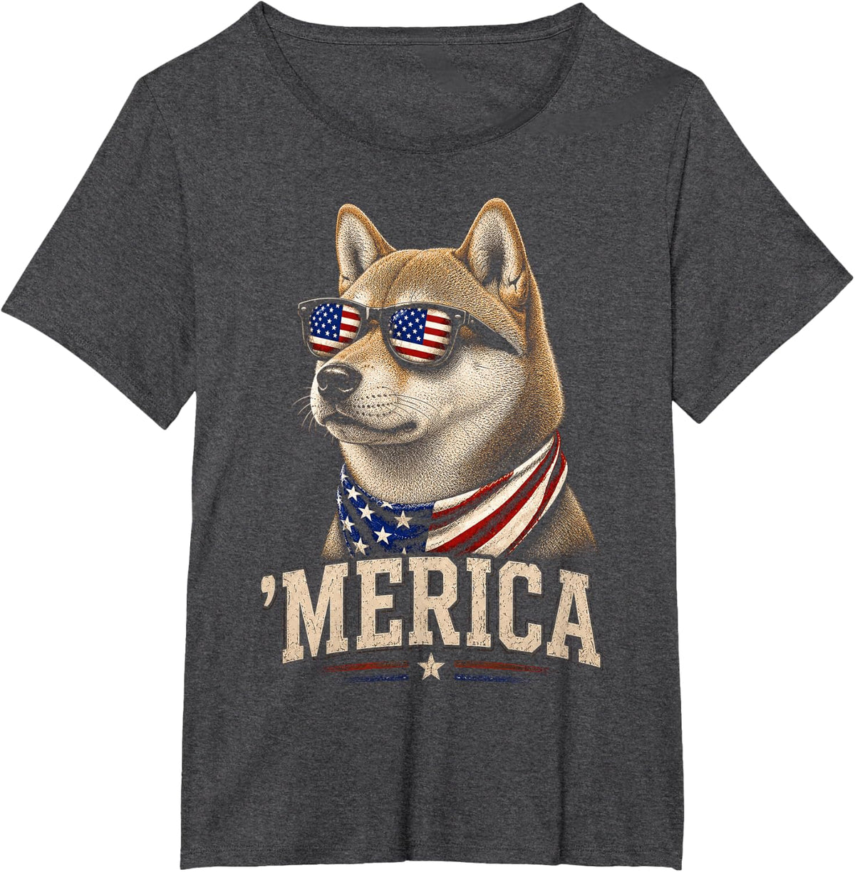 Shiba Inu Dog 'Merica USA Patriotic Shiba Inu T-Shirt - Dark Heather Grey