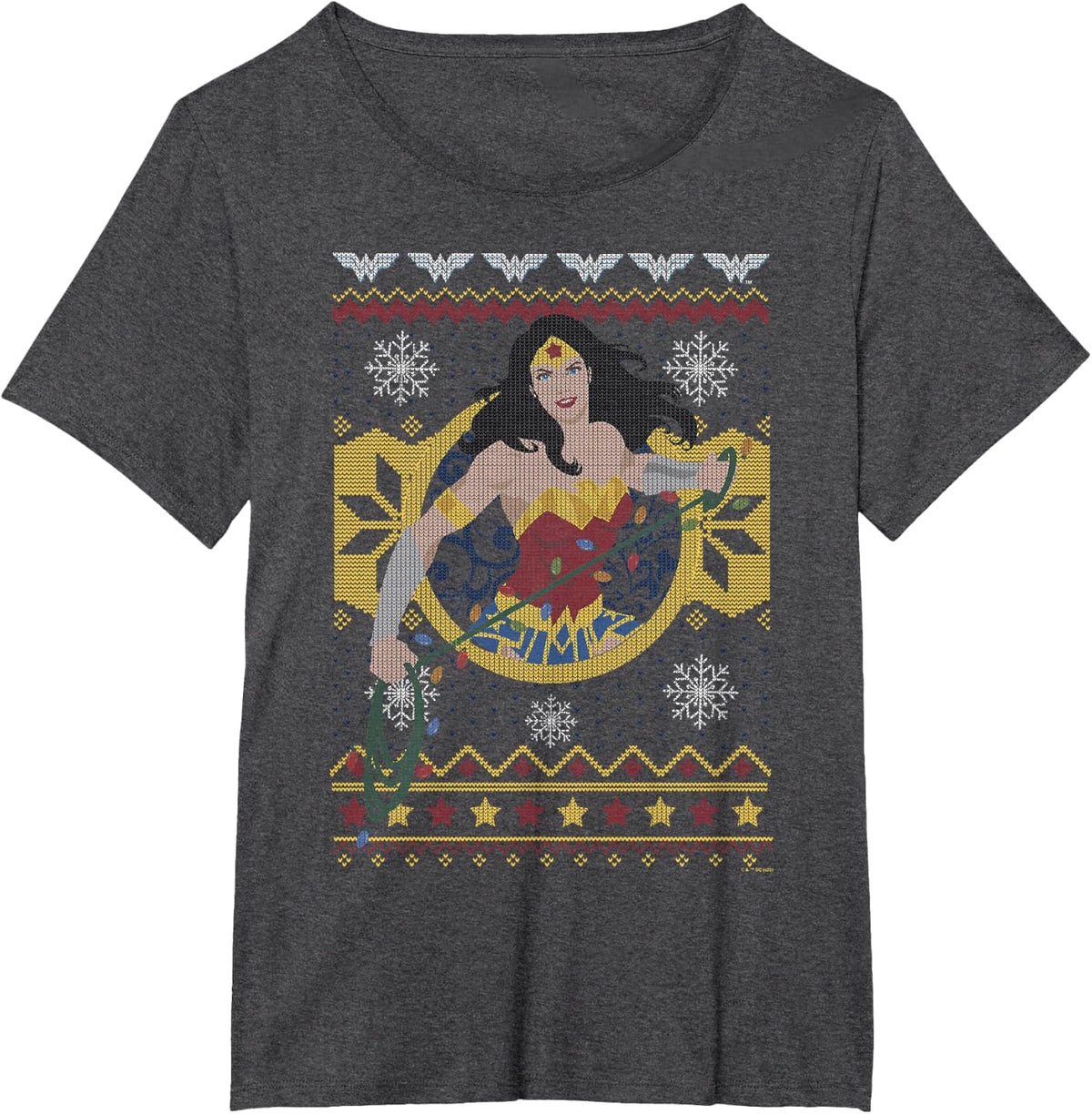 DC Comics Christmas Wonder Woman Ugly Sweater T-Shirt - Dark Heather Grey