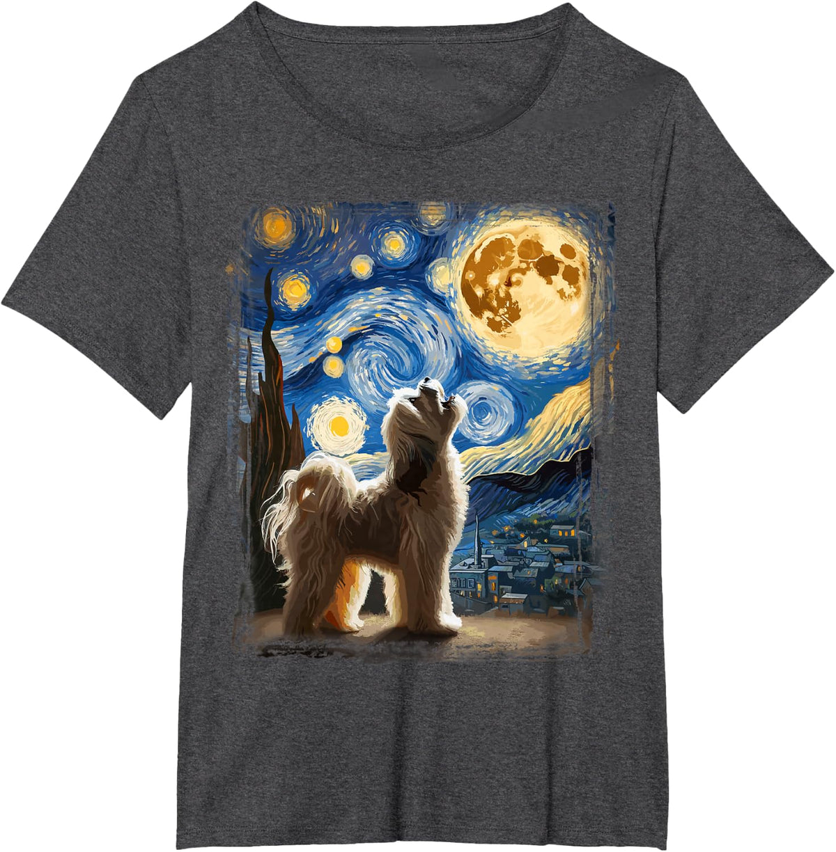 Havanese Dog Canine Artistic Van Gogh Starry Night Havanese T-Shirt - Dark Heather Grey