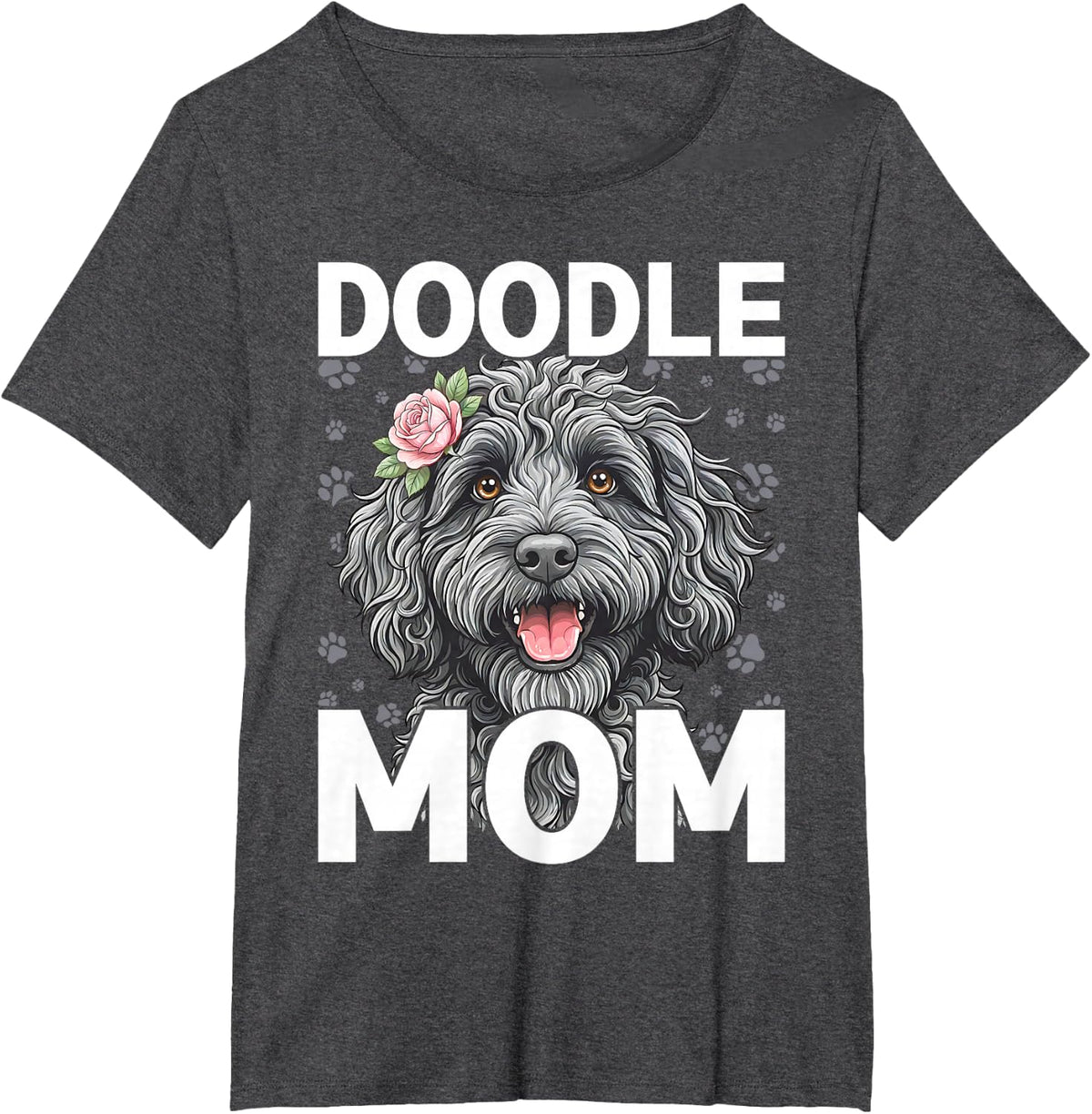 Cute Black Labradoodle Doodle with Flower T-Shirt - Dark Heather Grey