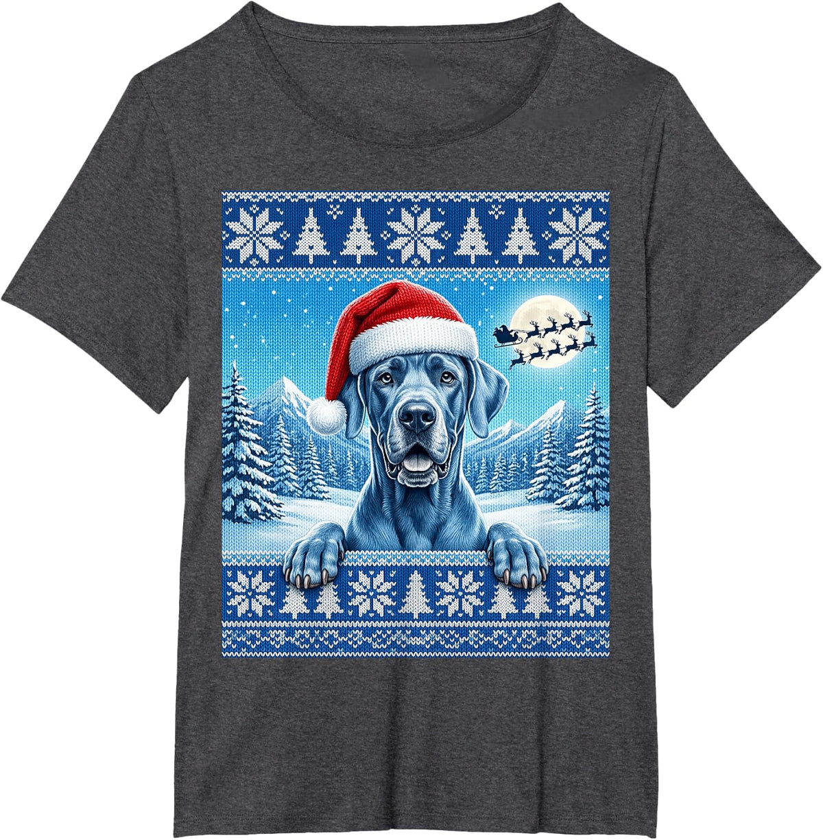 Blue Great Dane Dog T-Shirt - Dark Heather Grey