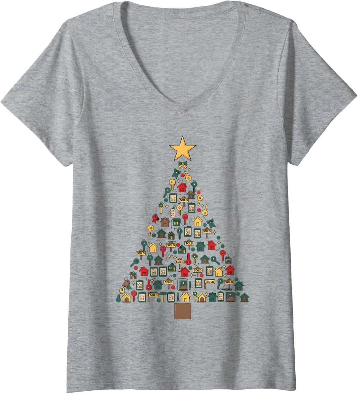 Women's Real Estate Agent Christmas Tree V-Neck T-Shirt - Heather Grey
