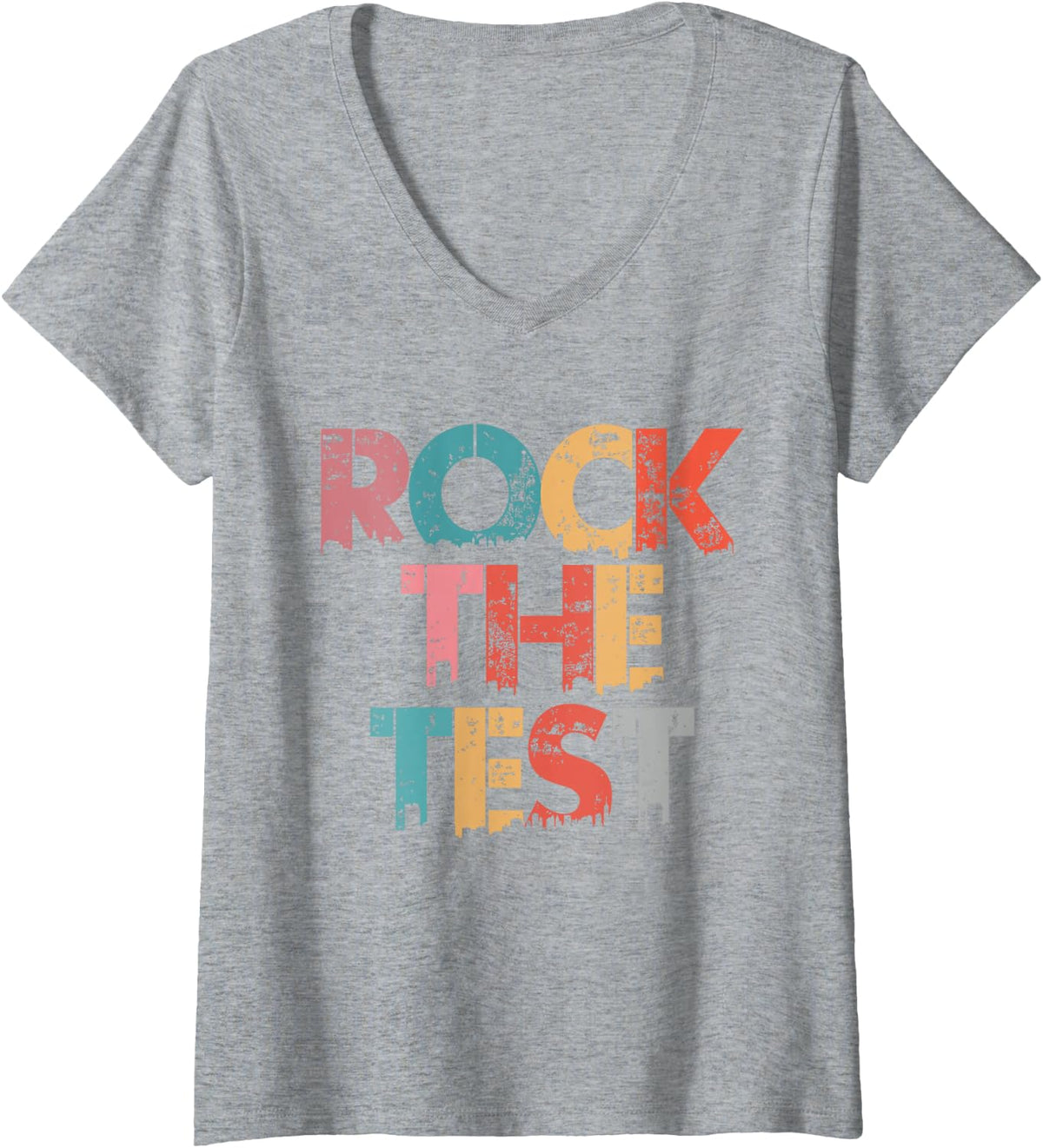 Women's Rock The Test Vintage Teacher Test Day Testing Day Teacher V-Neck T-Shirt - Heather Grey