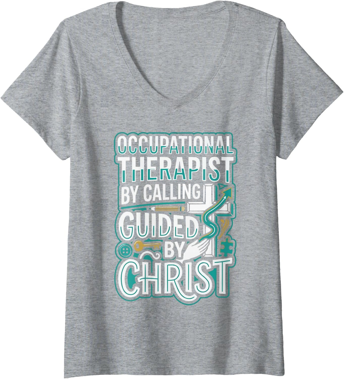Women's Christian Occupational Therapy Jesus Christ Christianity OT V-Neck T-Shirt - Heather Grey