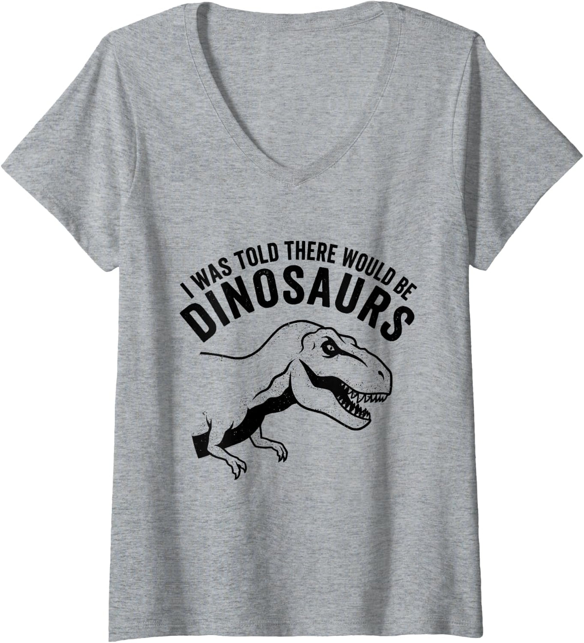 Women's I was Told There Would Be Dinosaurs Funny Dino T-Rex Lover V-Neck T-Shirt - Heather Grey