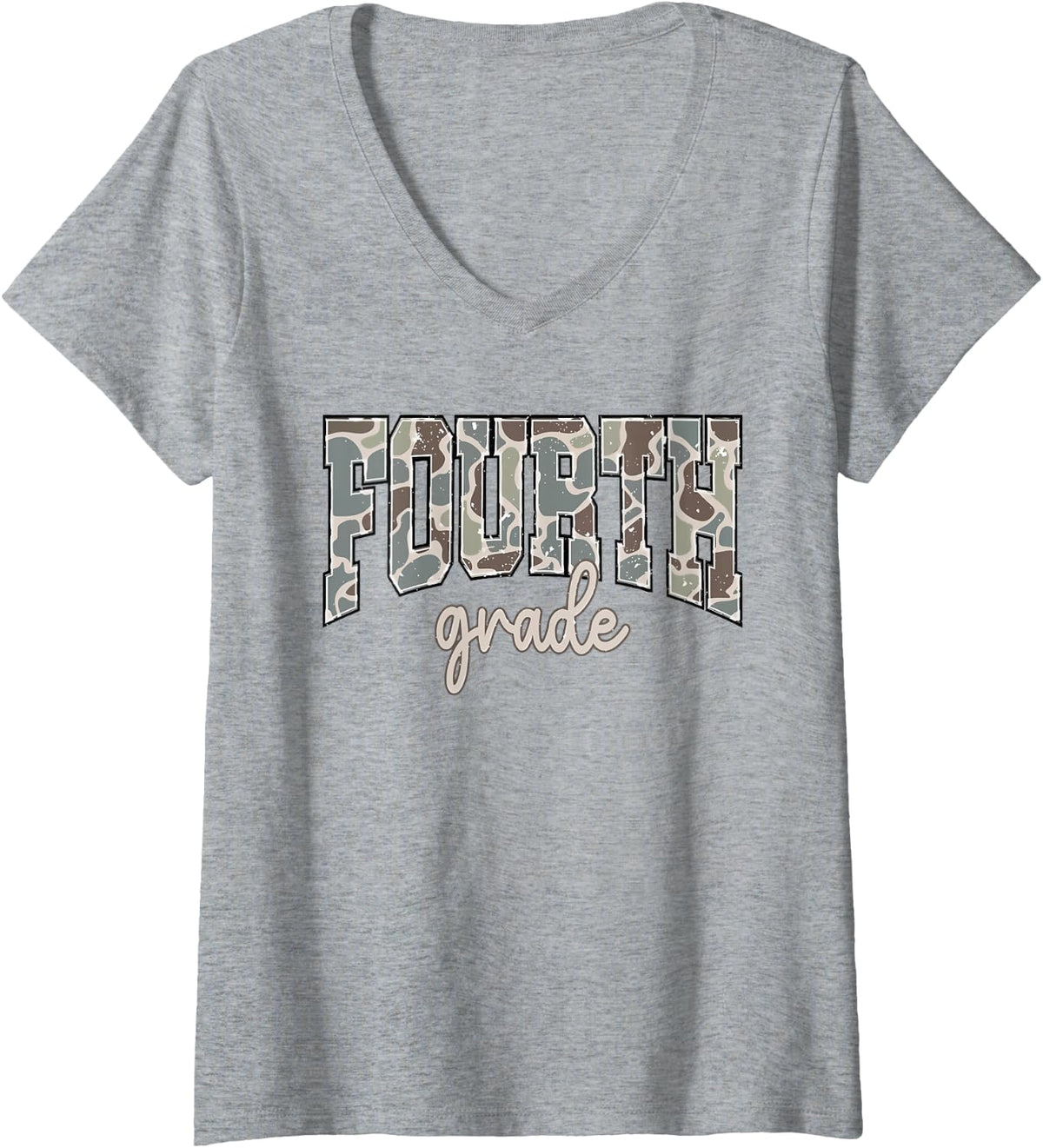 Women's Camo Fourth Grade Boy Hello 4th Grade Students Teachers V-Neck T-Shirt - Heather Grey