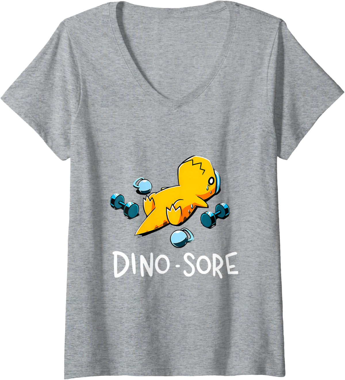 Women's Dino-Sore T-Rex Dinosaur Lover Exercise Fitness Gym Workout V-Neck T-Shirt - Heather Grey