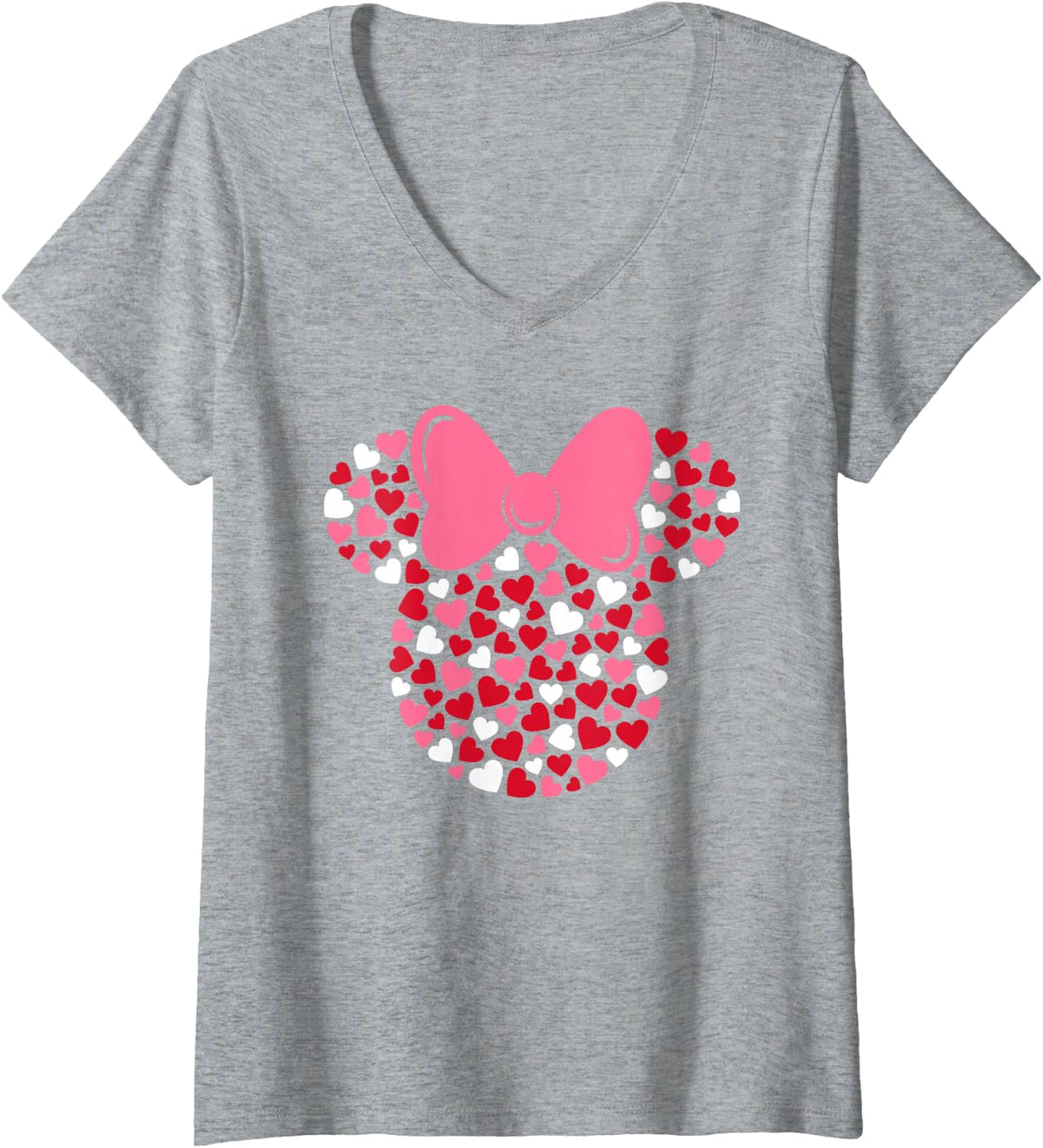 Women's Disney Minnie Mouse Icon Pink Hearts Valentine's Day V-Neck T-Shirt - Heather Grey