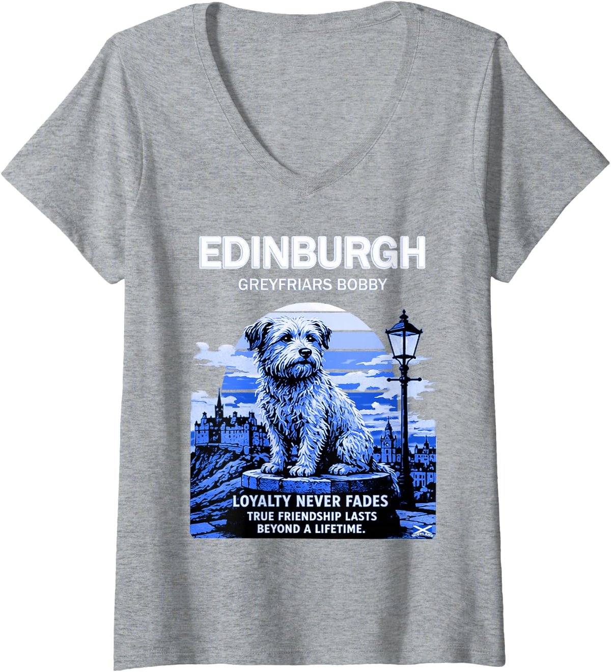 Women's Retro Edinburgh Greyfriars Bobby Scotland Heritage Festival V-Neck T-Shirt - Heather Grey