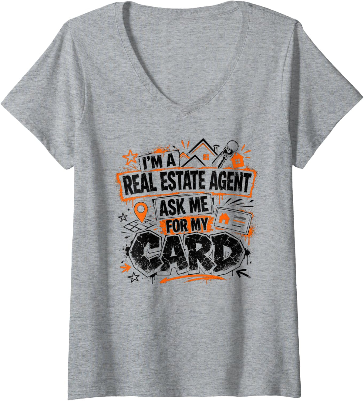 Women's I'm A Real Estate Agent Ask me for My Card V-Neck T-Shirt - Heather Grey