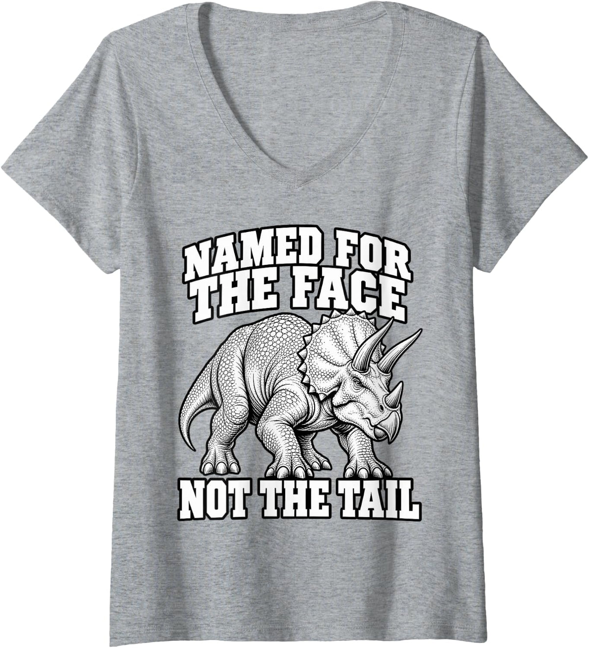 Women's Triceratops Named for The Face Not The Tail Paleo Nerd Funny V-Neck T-Shirt - Heather Grey