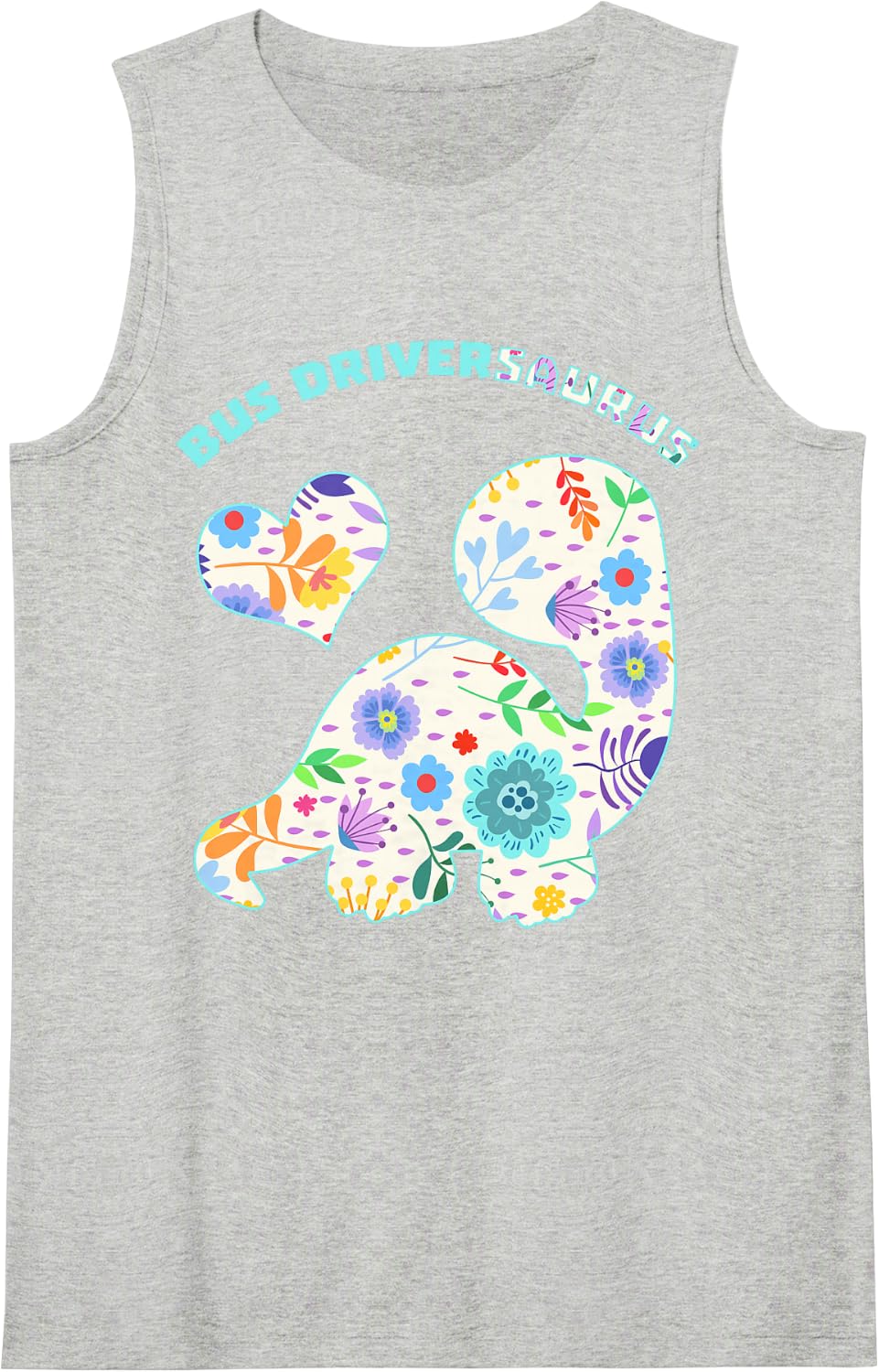 Bus Driversaurus Dinosaur Career Profession Job Dino Floral Sleeveless Tank Top - Heather Grey