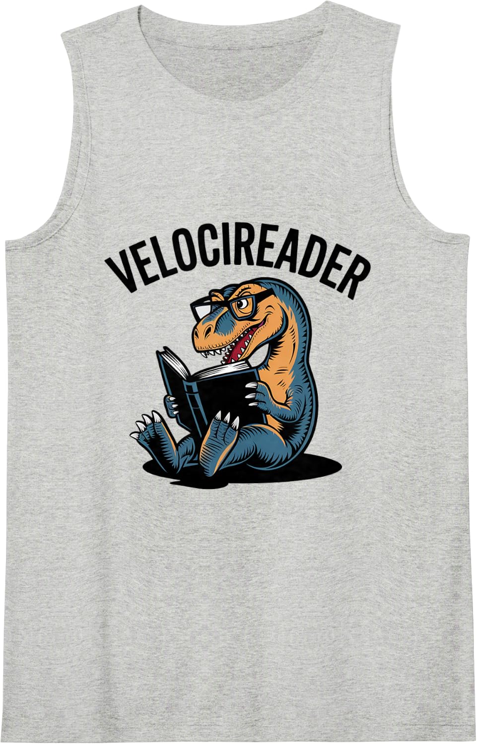 Velocireader Bookworm Dinosaur Reader Prehistoric Reading Sleeveless Tank Top - Heather Grey
