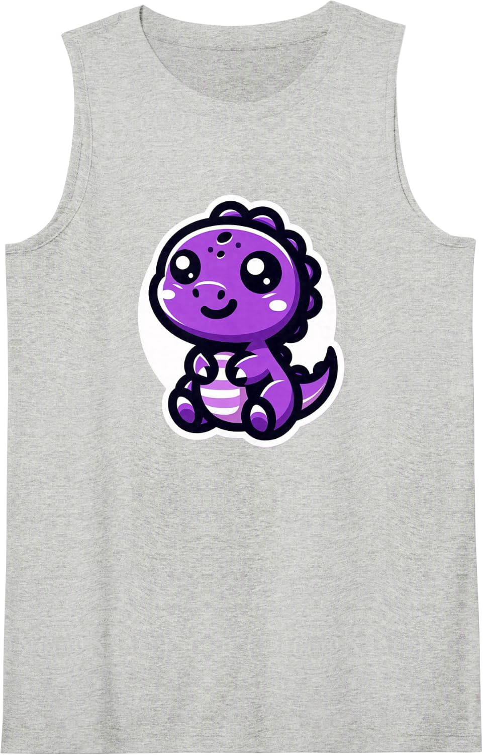 Women Cute Purple Dinosaur Graphic Logo Funny Dino Teen Kids Sleeveless Tank Top - Heather Grey