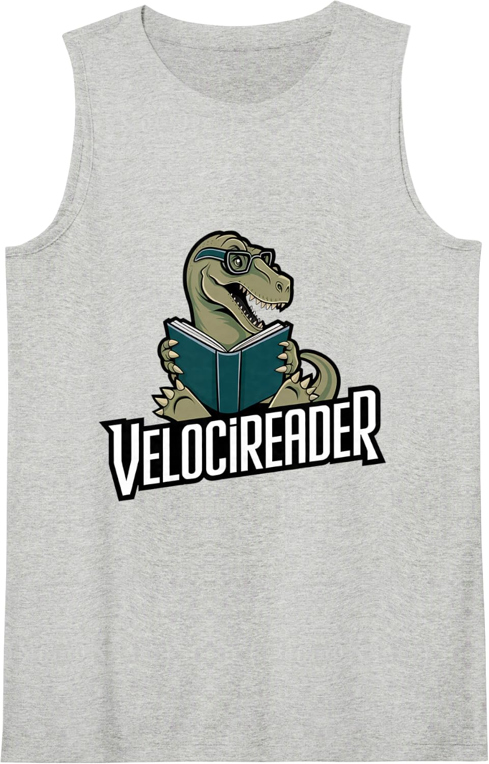 Velocireader Dinosaur Reading Book Bibliophile Bookworm Joke Sleeveless Tank Top - Heather Grey