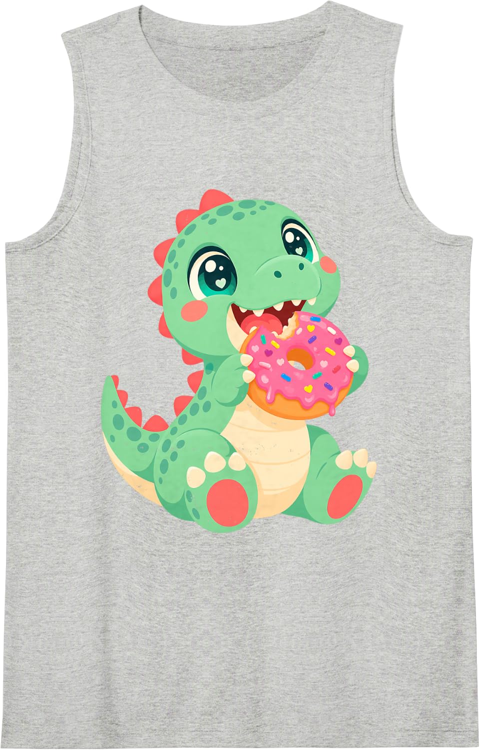 Cute Baby T-Rex Eating Donut Sleeveless Tank Top - Heather Grey