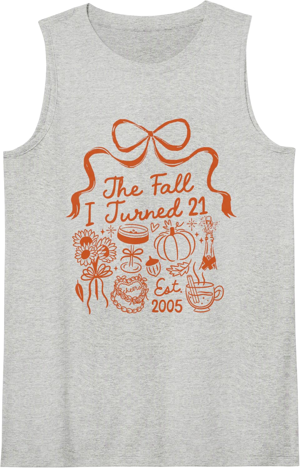 The Fall I Turned 21 Coquette Autumn Bow 21st Birthday Sleeveless Tank Top - Heather Grey