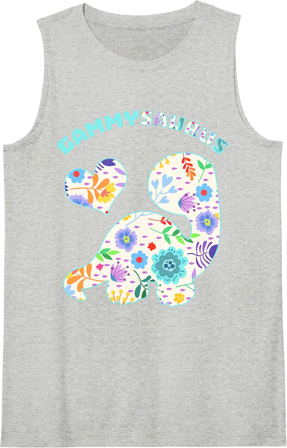 Gammysaurus Dinosaur Family Relationship Dino Floral Sleeveless Tank Top - Heather Grey