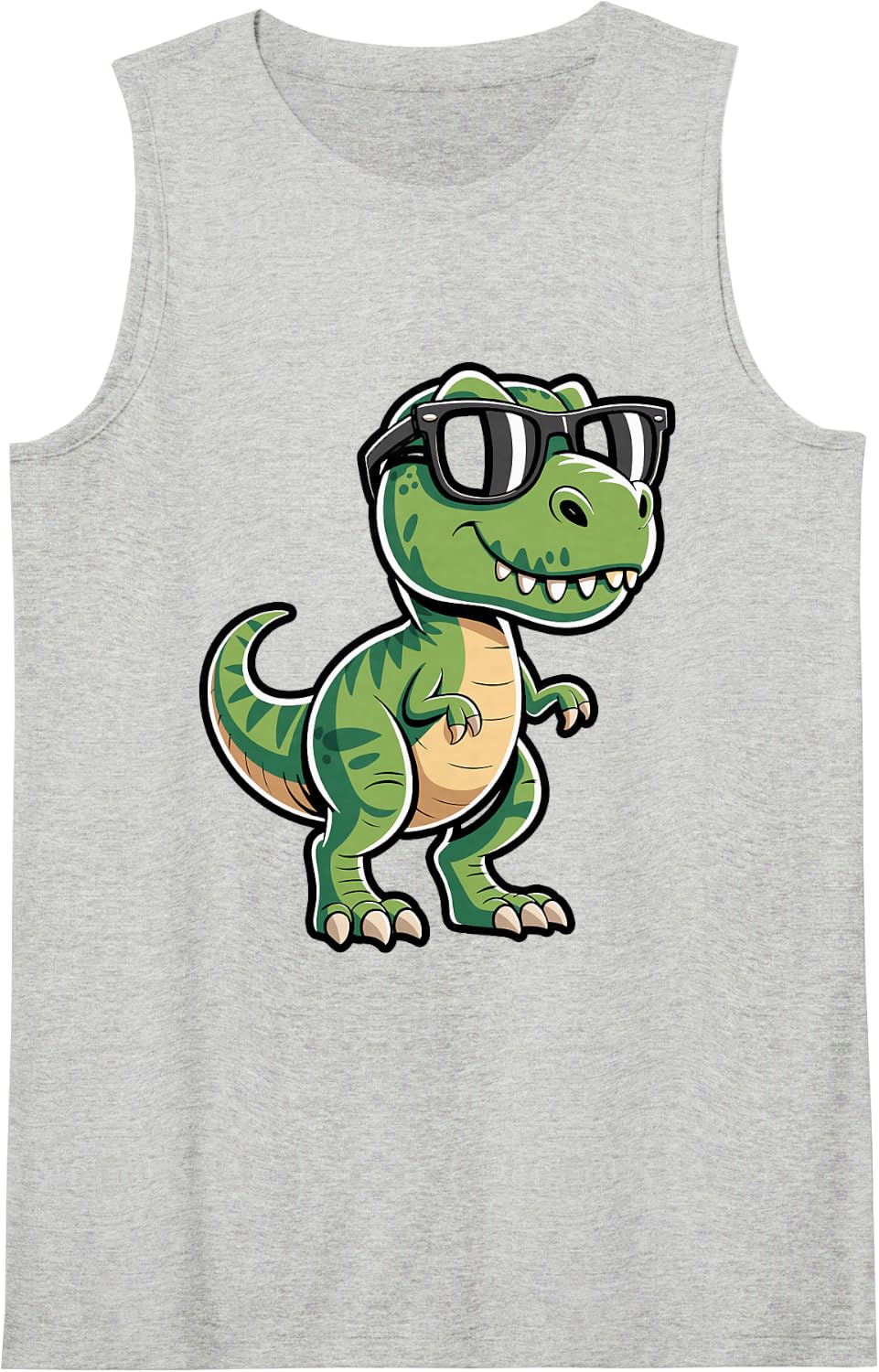 Cool Sunglasses Dinosaur Sunset Sleeveless Tank Top - Heather Grey