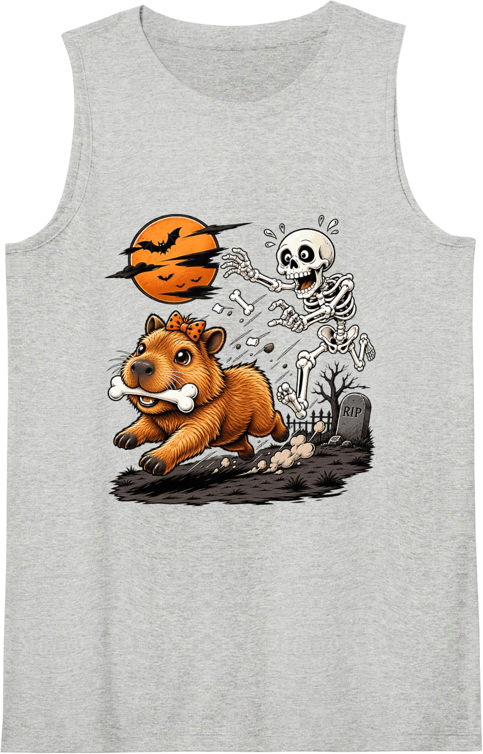 Cute Capybara Skeleton Funny Halloween Animal Lovers Tank Top - Heather Grey