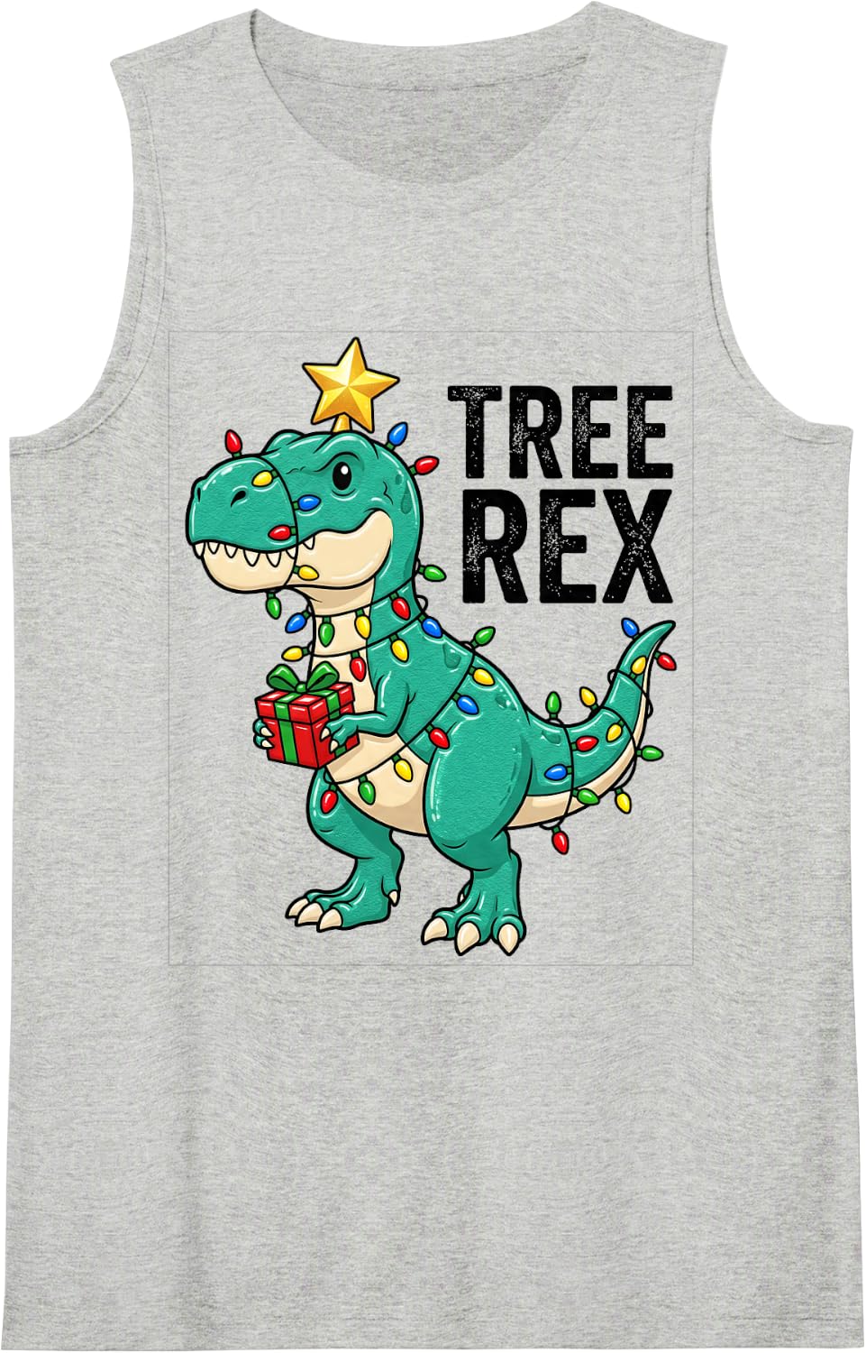 Dinosaur Christmas Tree Rex Light Xmas Funny T Rex Boys Sleeveless Tank Top - Heather Grey