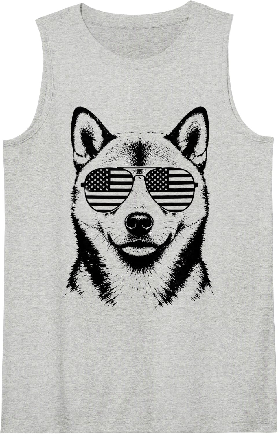Shiba Inu Flag Shades Sleeveless Tank Top - Heather Grey