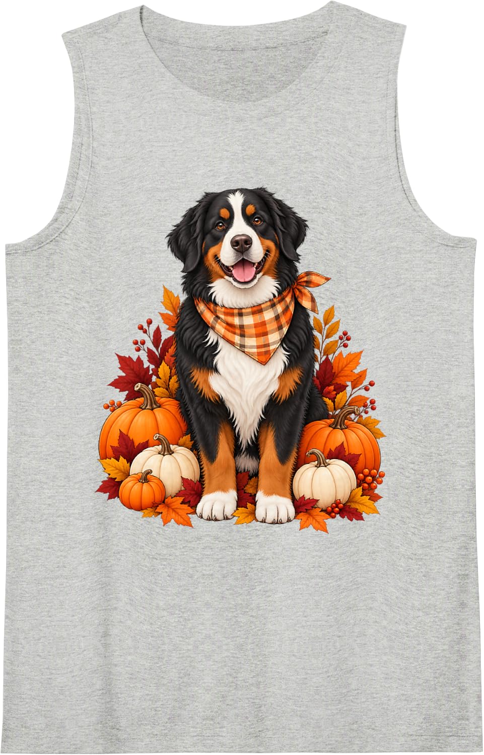 Cute Bernese Mountain Dog Fall Pumpkin Autumn Dog Mom Sleeveless Tank Top - Heather Grey