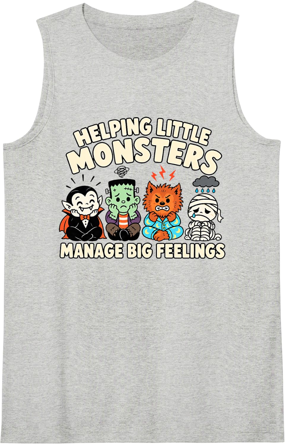 Halloween Counseling Helping Little Monsters Big Feelings Sleeveless Tank Top - Heather Grey