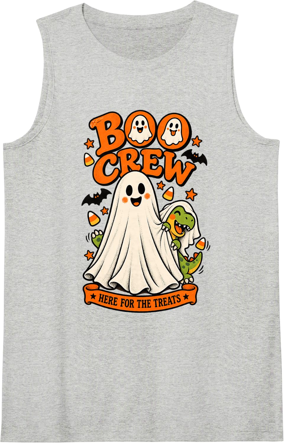 Dinosaur Boo Crew Here for the Treats Halloween Animal Lover Sleeveless Tank Top - Heather Grey
