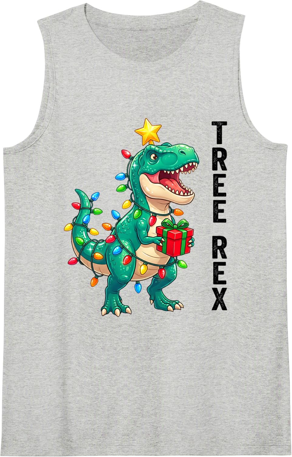Dinosaur Christmas Tree Rex Light Xmas Holiday T Rex Boys Sleeveless Tank Top - Heather Grey
