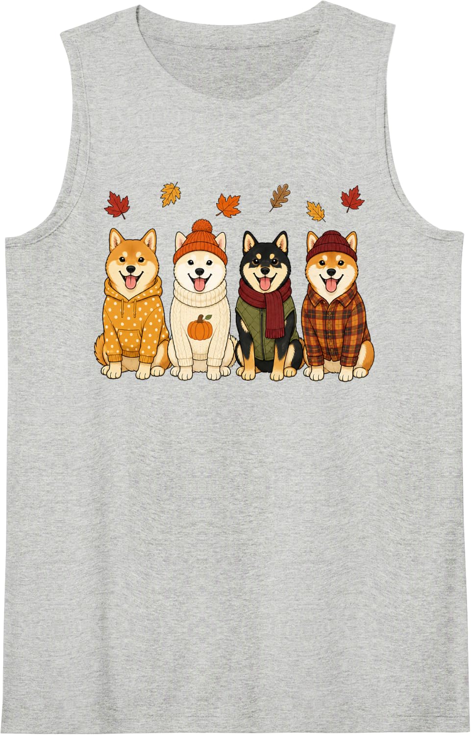 Shiba Inu Fall Autumn Season Pumpkin Dog Sleeveless Tank Top - Heather Grey