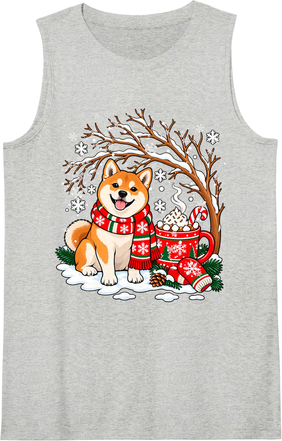 Funny Shiba Inu Dog Snow Tree Christmas Winter Xmas Sleeveless Tank Top - Heather Grey