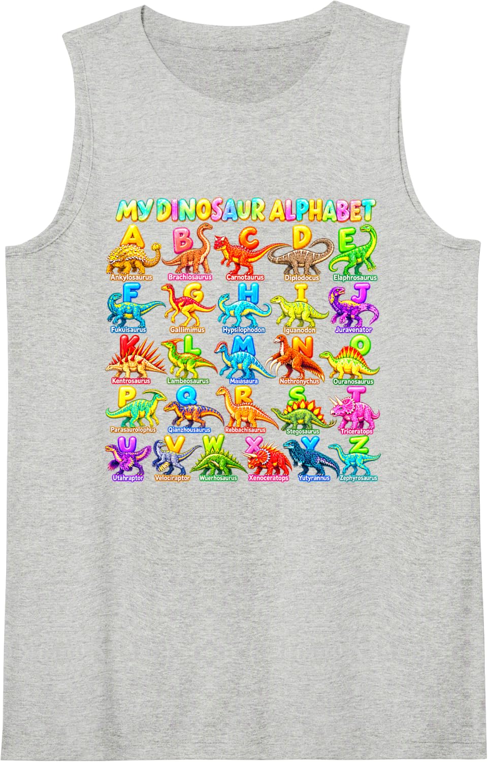 My Illustrated Dino Study ABC Dinosaur Alphabet Sleeveless Tank Top - Heather Grey