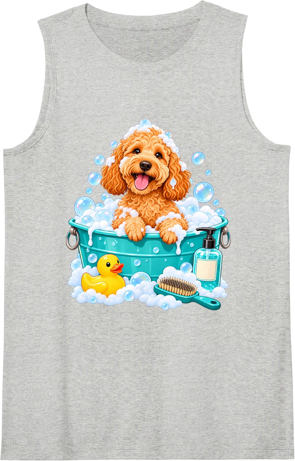 Cute Goldendoodle Bubble Bath Dog Groomer Pet Spa Sleeveless Tank Top - Heather Grey