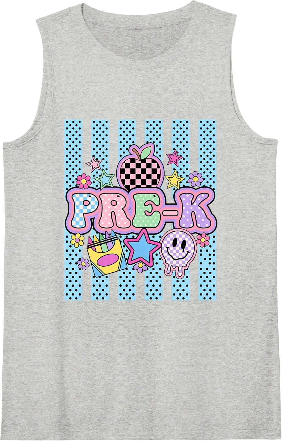 Retro Groovy Pre-k Back to School Girls Teacher Sleeveless Tank Top - Heather Grey