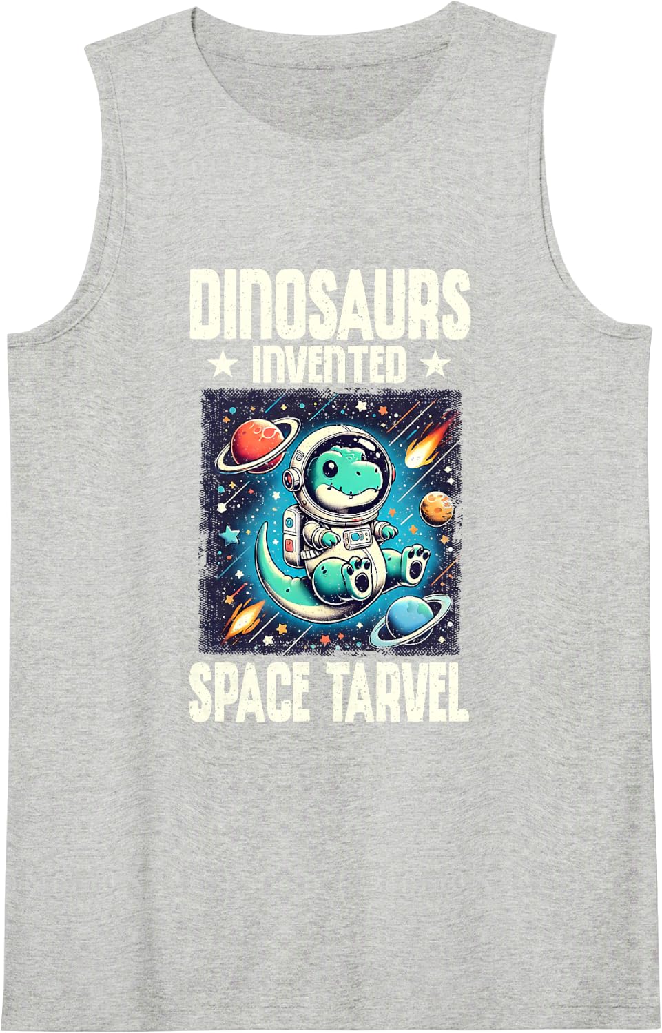 Dinosaurs Invented Space Travel Humor Sleeveless Tank Top - Heather Grey