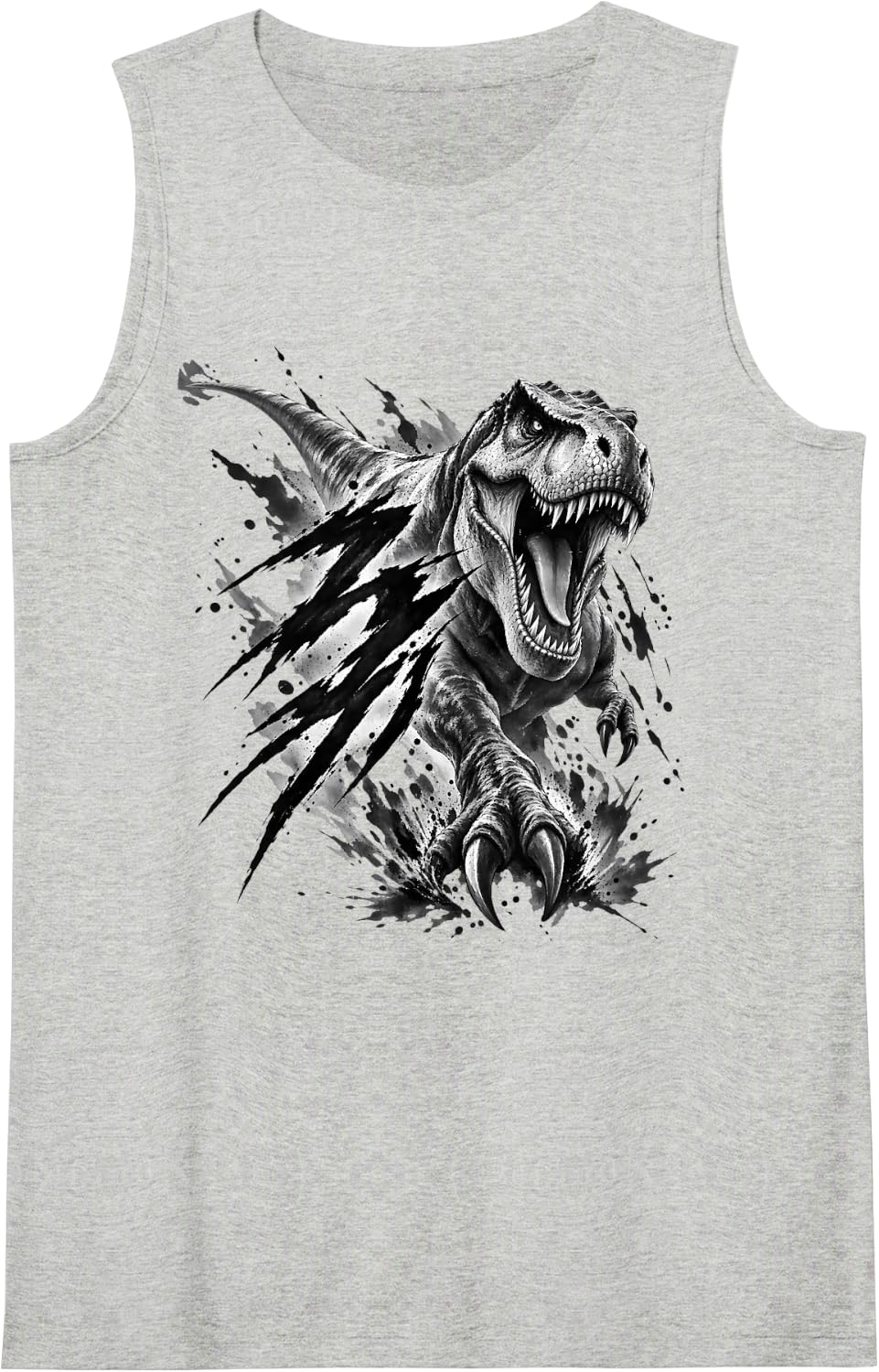 Roaring T-Rex Black Ink Splash Sleeveless Tank Top - Heather Grey