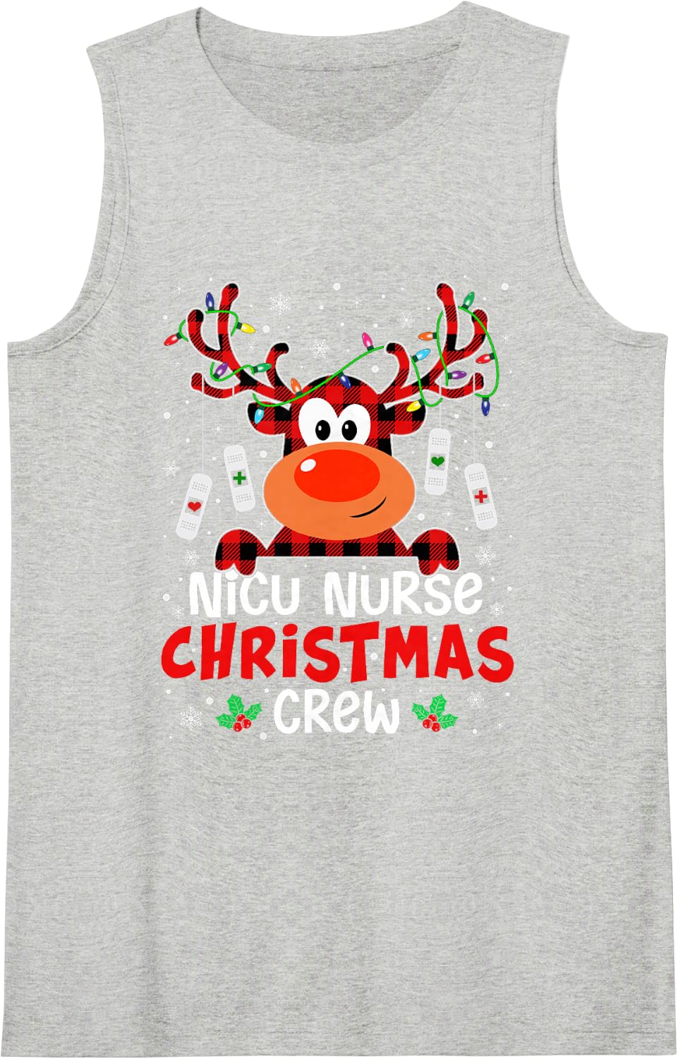 NICU Nurse Christmas Crew Cute Reindeer Xmas Love Nurse Life Sleeveless Tank Top - Heather Grey