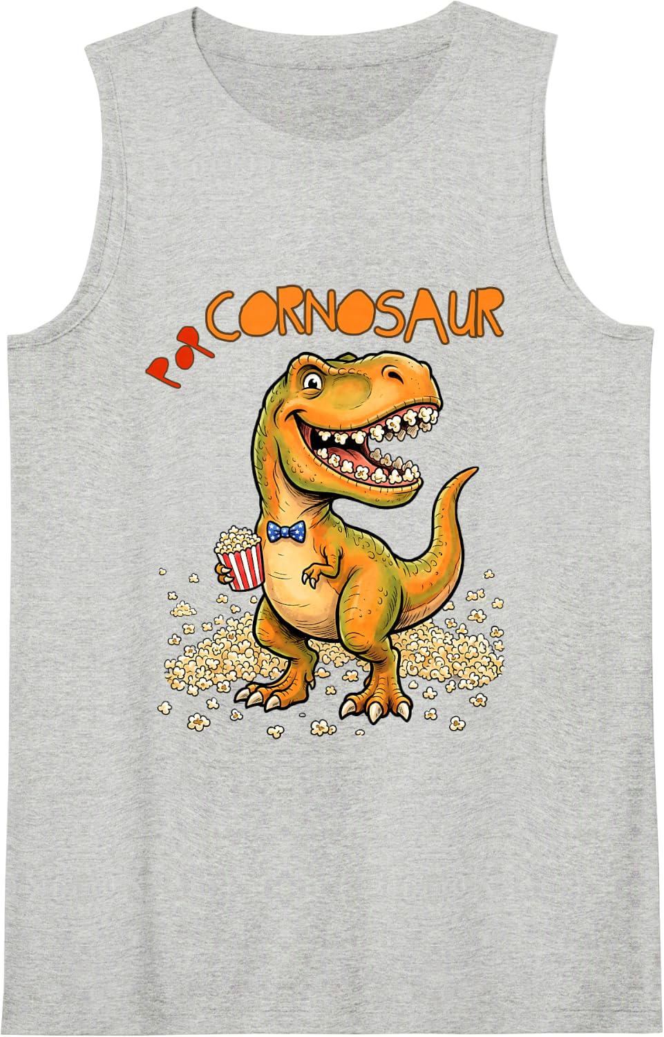Dinosaur Popcorn Funny Sleeveless Tank Top - Heather Grey