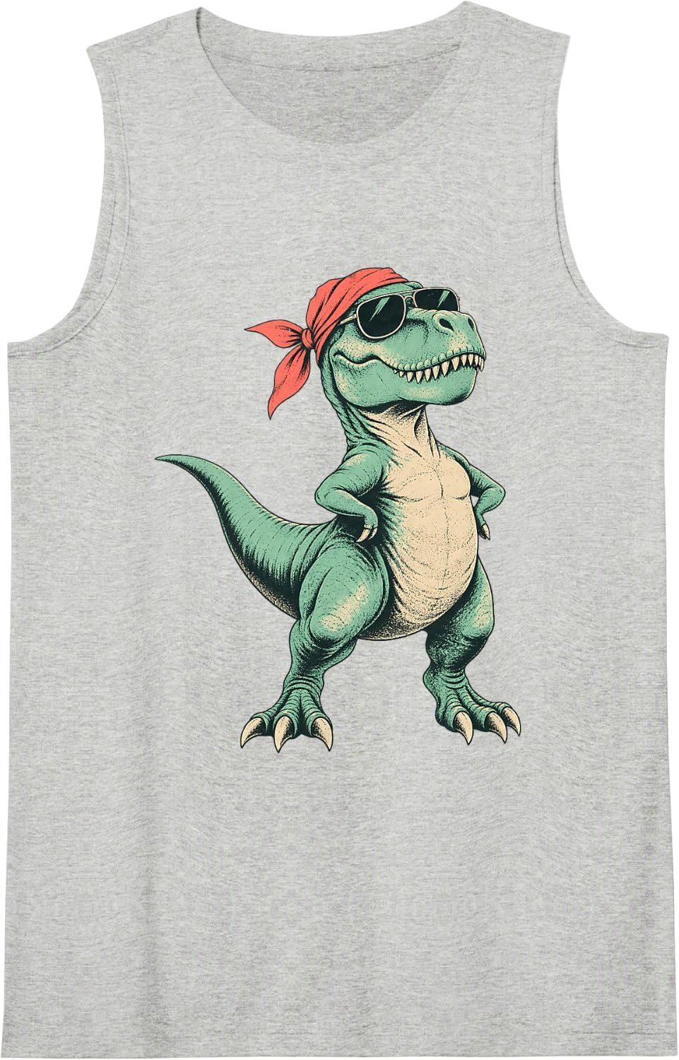 Cool T-Rex with Sunglasses and Bandana Sleeveless Tank Top - Heather Grey