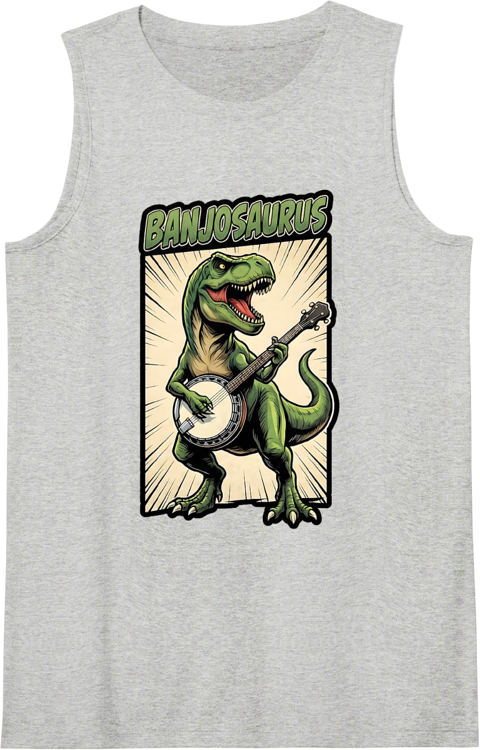 T-Rex Banjosaurus Funny Dinosaur Banjo Player Music Sleeveless Tank Top - Heather Grey