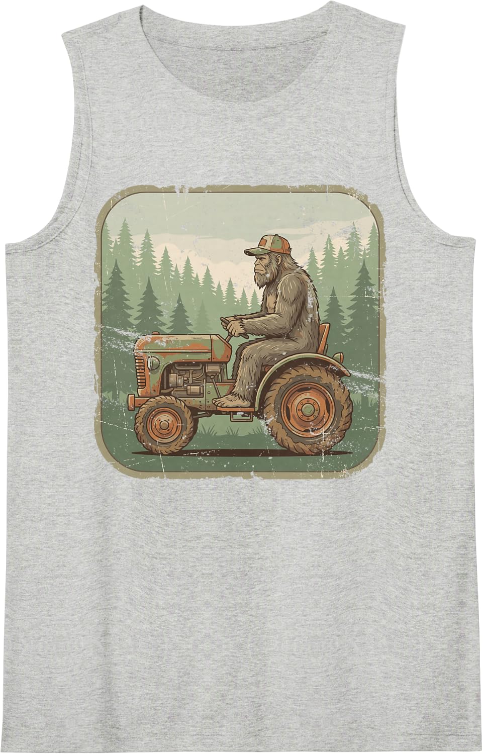 Funny Sasquatch Farmer Tractor Farm Farming Cowboy Rancher Sleeveless Tank Top - Heather Grey