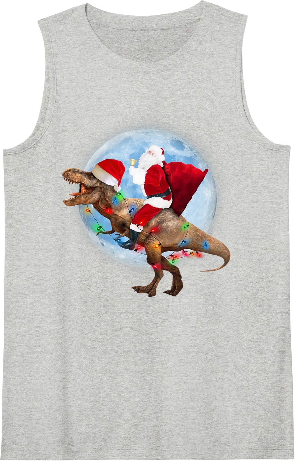 Santa Riding Dinosaur T Rex Moon Funny Christmas Xmas Sleeveless Tank Top - Heather Grey