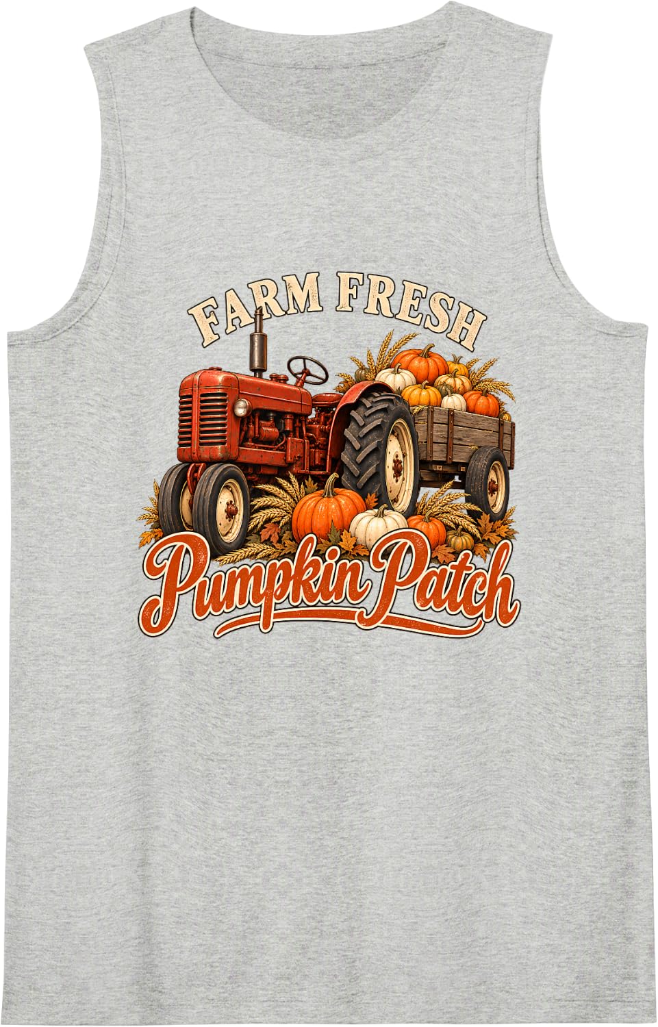 Pumpkin Harvest Tractor Autumn Farm Sleeveless Tank Top - Heather Grey